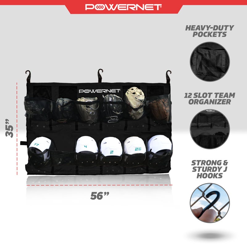 PowerNet Softball & Baseball Helmet Hanging Organizer, 12 Pocket Glove & Helmet Storage Holder & Dugout Organizer, Portable Baseball Gear Training Equipment Holder (Black) - Image 3